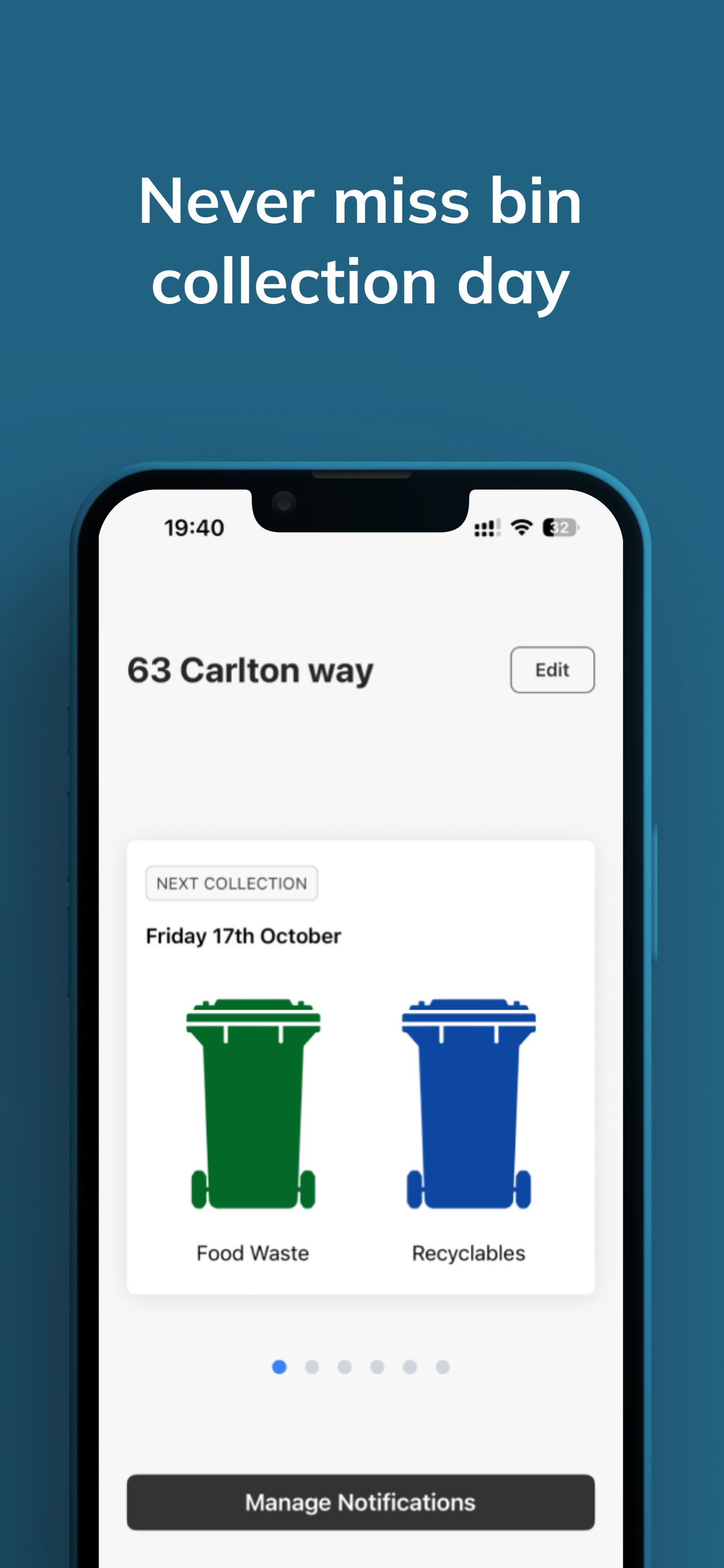 Cambridge Bins Home Screen