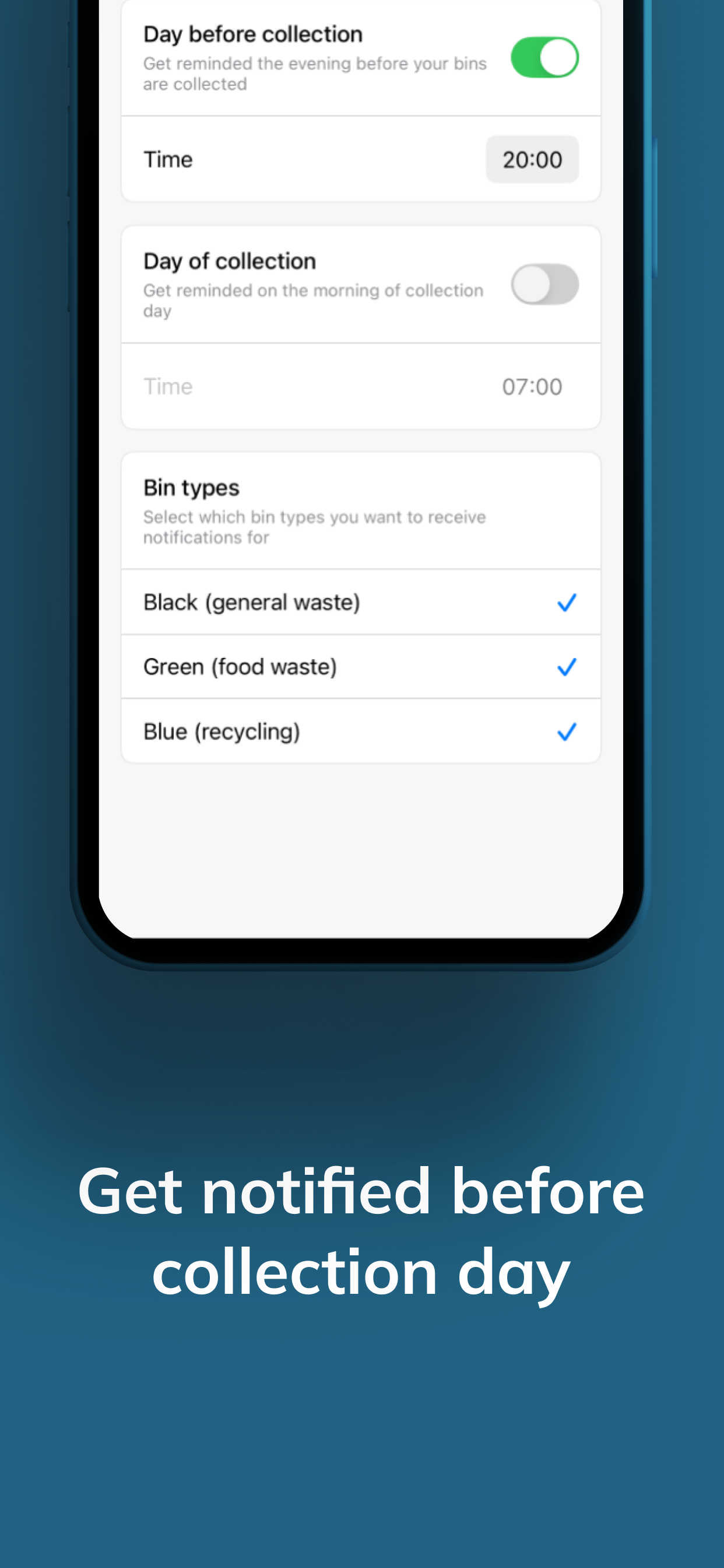 Cambridge Bins Notification Settings